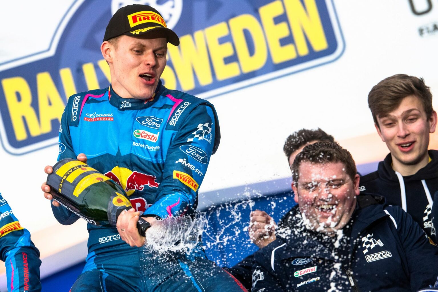 Ott Tanak celebrates in rally sweden